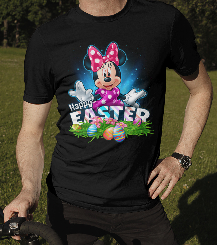 MINNIE Happy Easter Colorful Eggs And Pink Bow T-Shirt