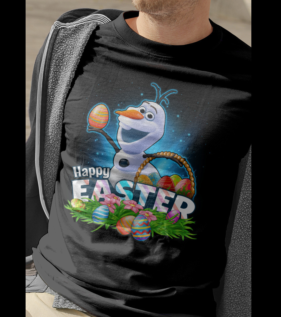 Happy Easter Olaf With Colorful Eggs And Basket T-Shirt