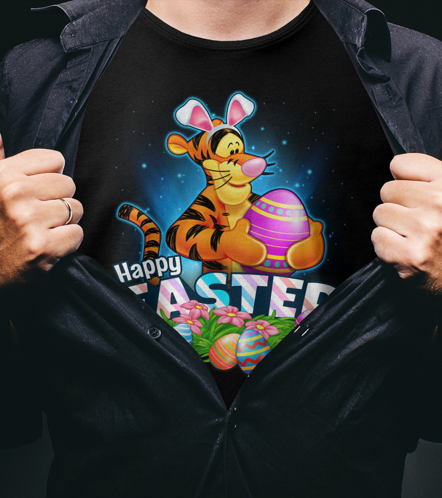 Happy Easter Tigger With Colorful Eggs And Bunny Ears T-Shirt