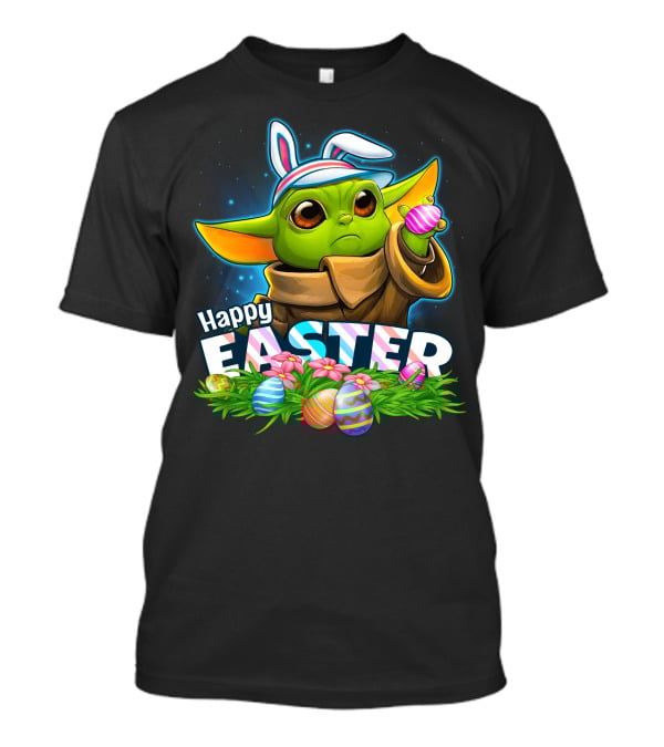 Happy Easter Yoda Baby With Bunny Ears And Colorful Eggs T-Shirt
