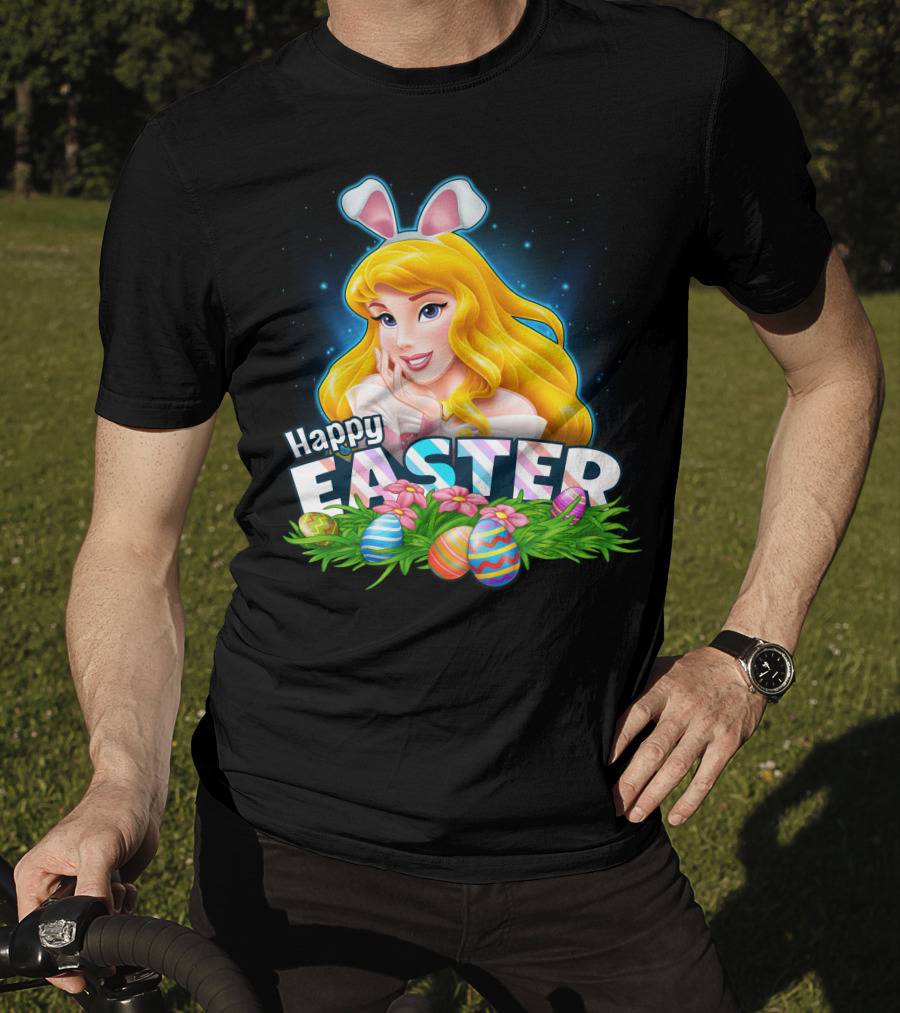 Happy Easter Aurora Bunny Ears With Colorful Eggs And Flowers T-Shirt
