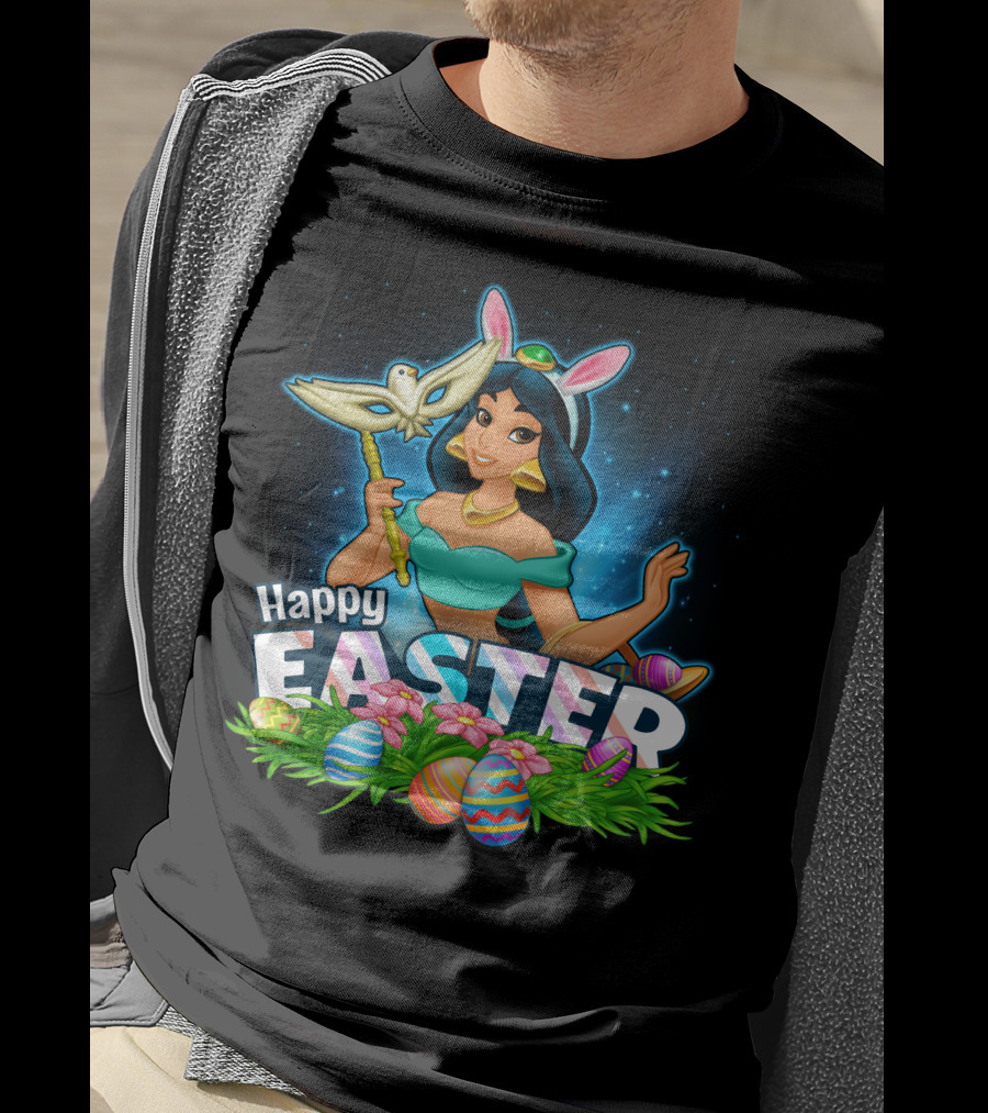 JASMINE Happy Easter Bunny Ears Doves Colorful Eggs T-Shirt