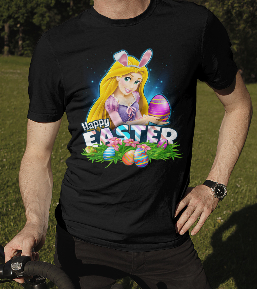 RAPUNZEL Happy Easter Bunny Ears Colorful Eggs Flower Patch T-Shirt