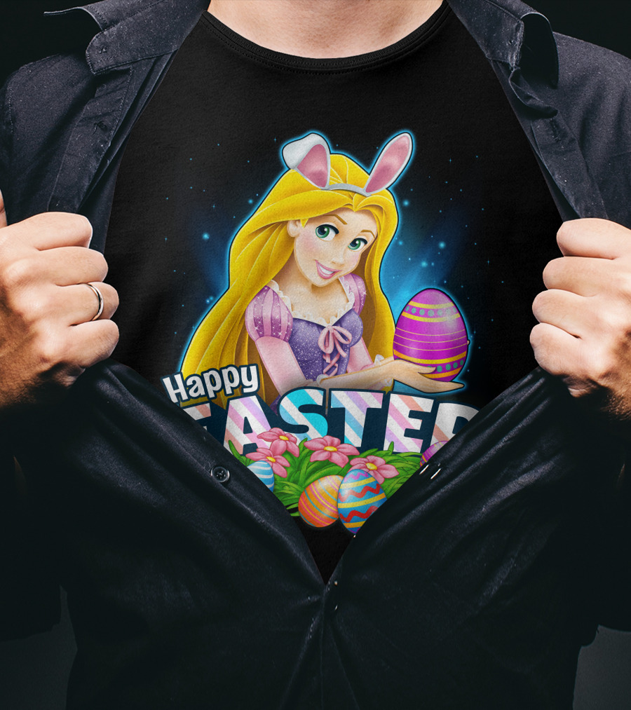 RAPUNZEL Happy Easter Bunny Ears Colorful Eggs Flower Patch T-Shirt
