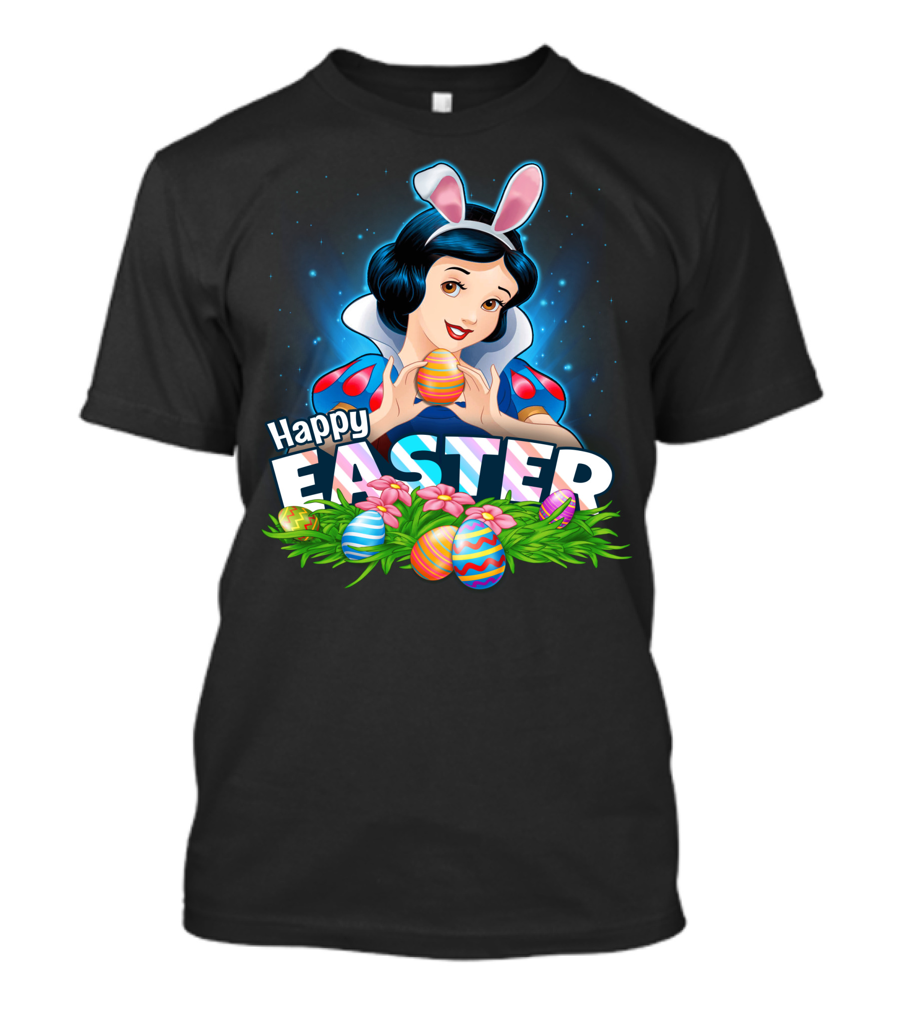 Snow White Happy Easter Bunny Ears Colorful Eggs T-Shirt