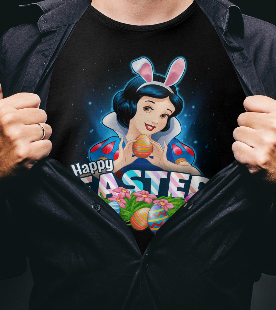 Snow White Happy Easter Bunny Ears Colorful Eggs T-Shirt