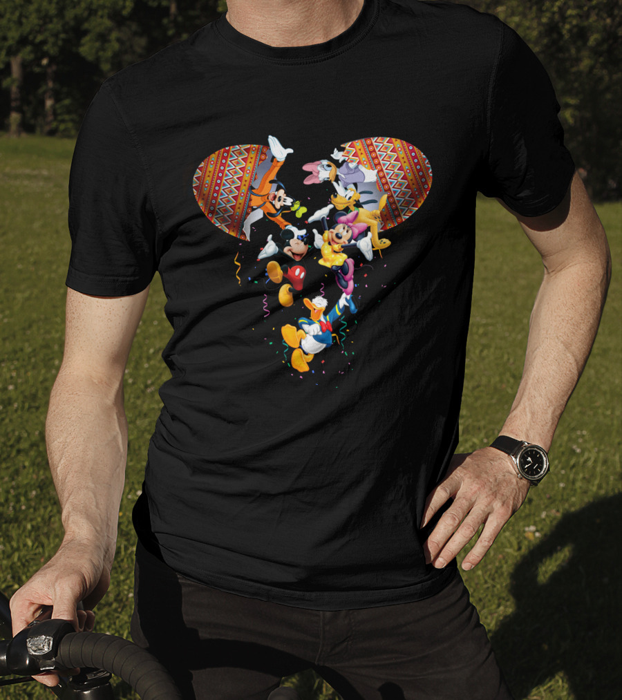 Mickey And Friends Colorful Celebration With Confetti And Patterns T-Shirt