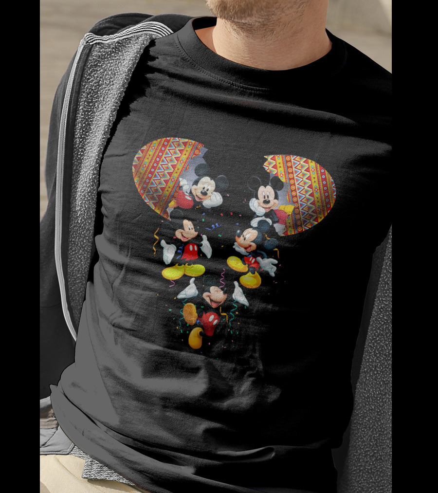 Mickey Mouse Colorful Festive Celebration Inside Aztec Pattern Ears T-Shirt