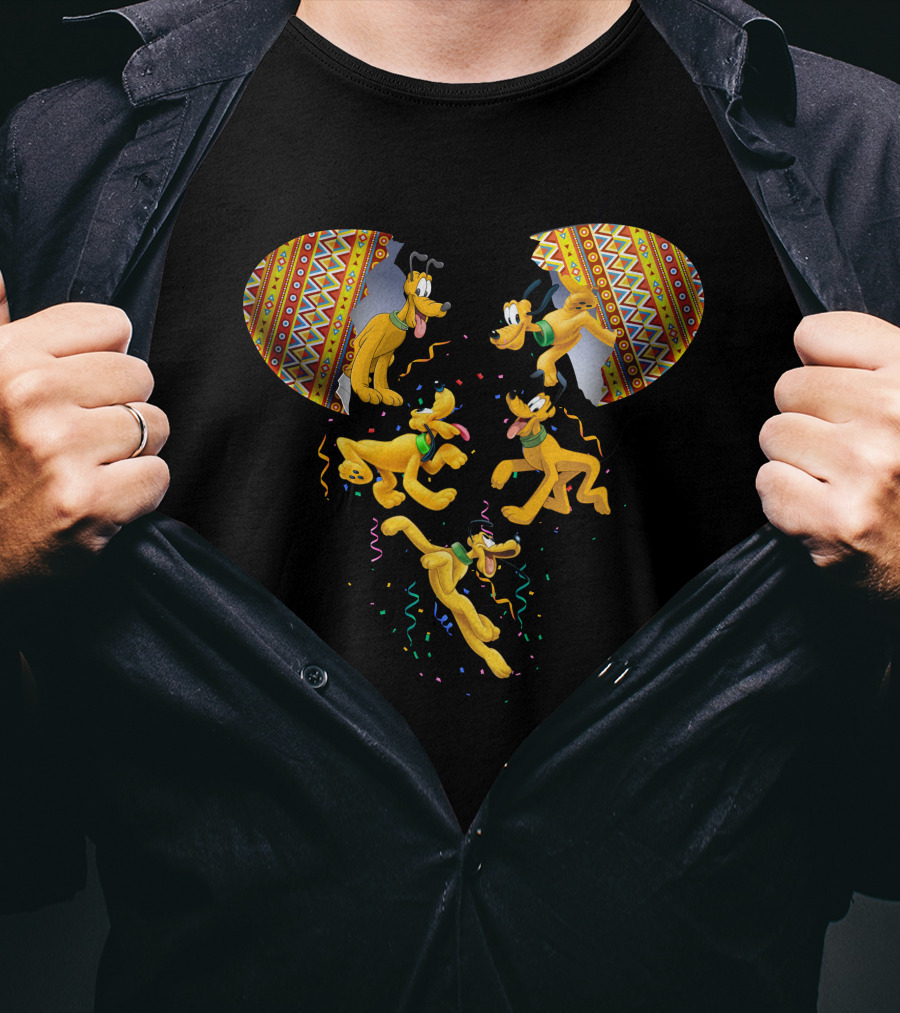 Mickey Mouse Pluto Celebratory Confetti Explosion T-Shirt