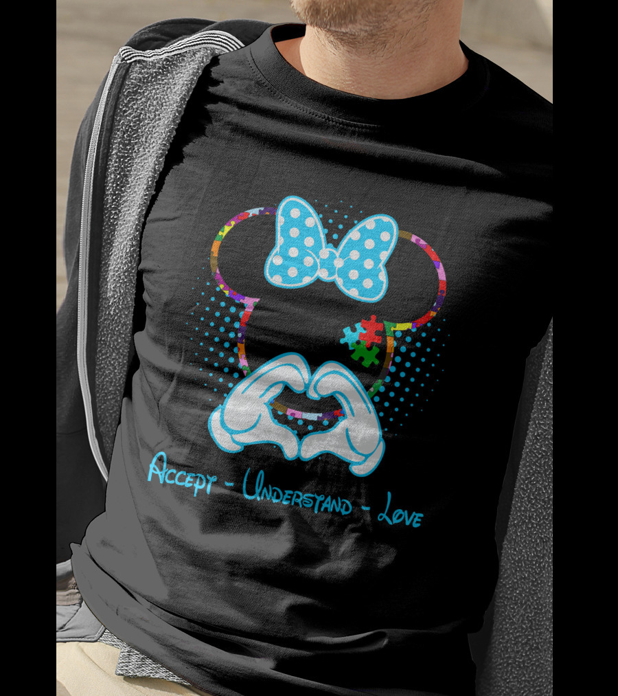 Accept Understand Love Autism Minnie Puzzle Bow T-Shirt