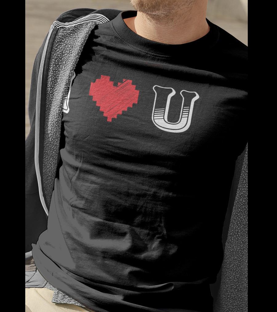 I Heart U Pixel Red Love Text T-Shirt
