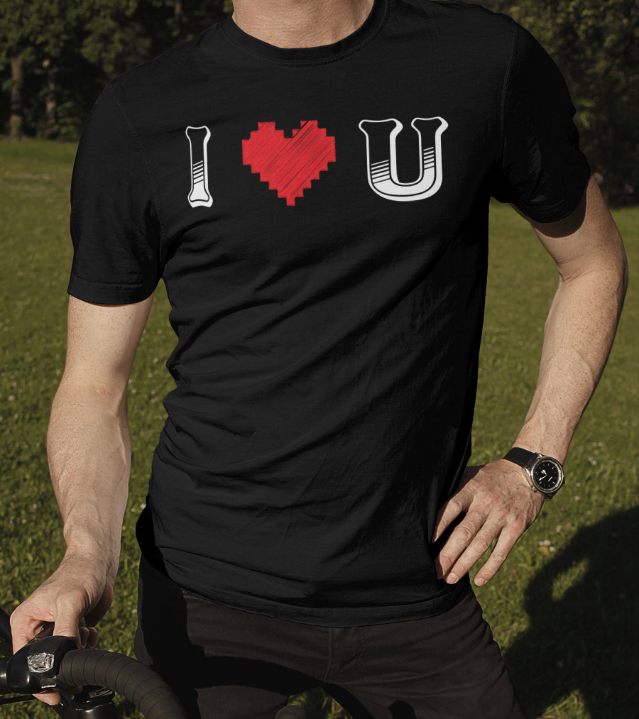 I Heart U Pixel Red Love Text T-Shirt