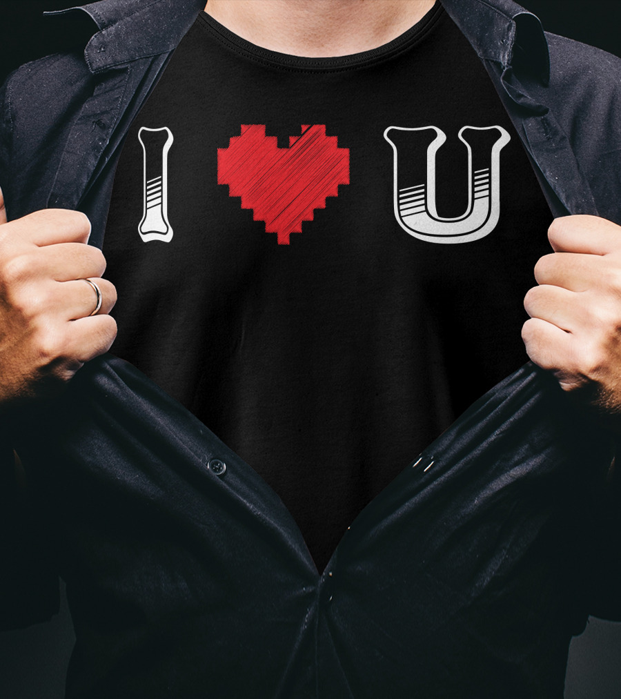 I Heart U Pixel Red Love Text T-Shirt
