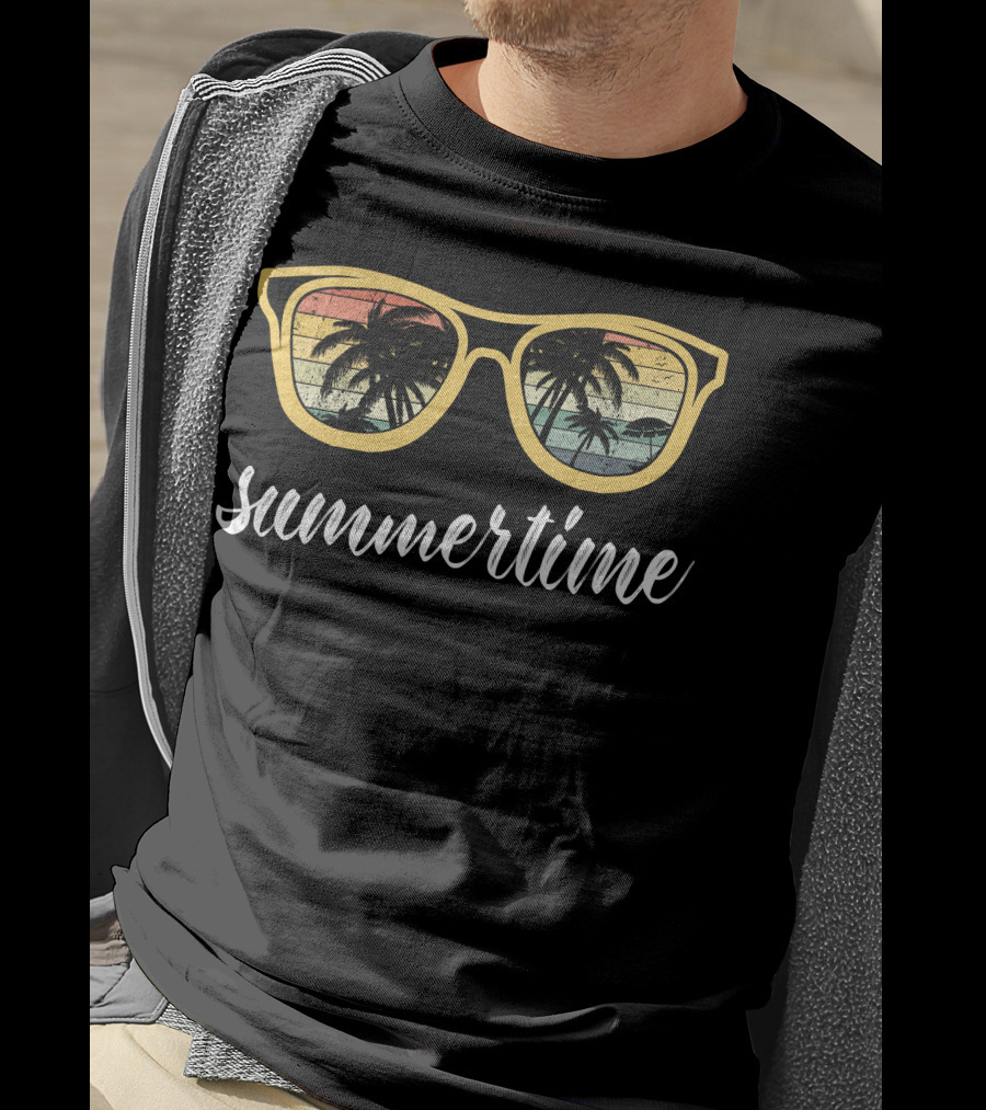 Summertime Sunglasses Palm Trees Retro T-Shirt