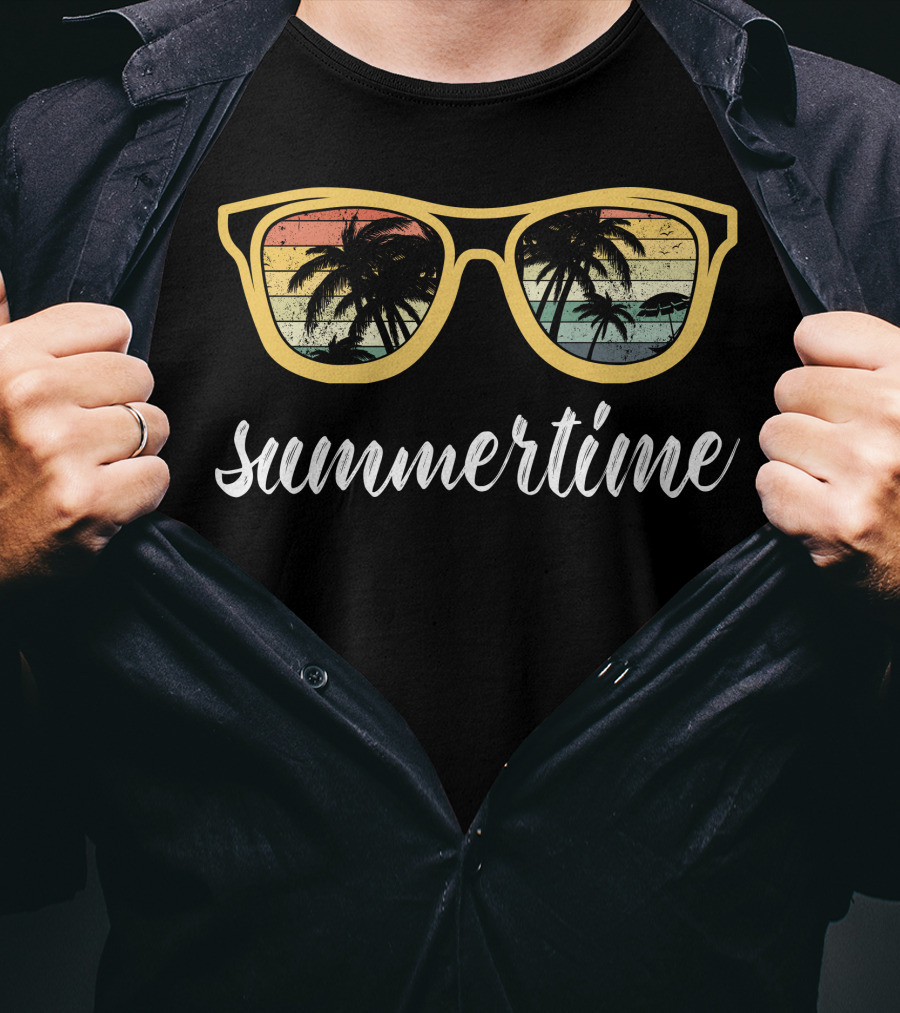 Summertime Sunglasses Palm Trees Retro T-Shirt