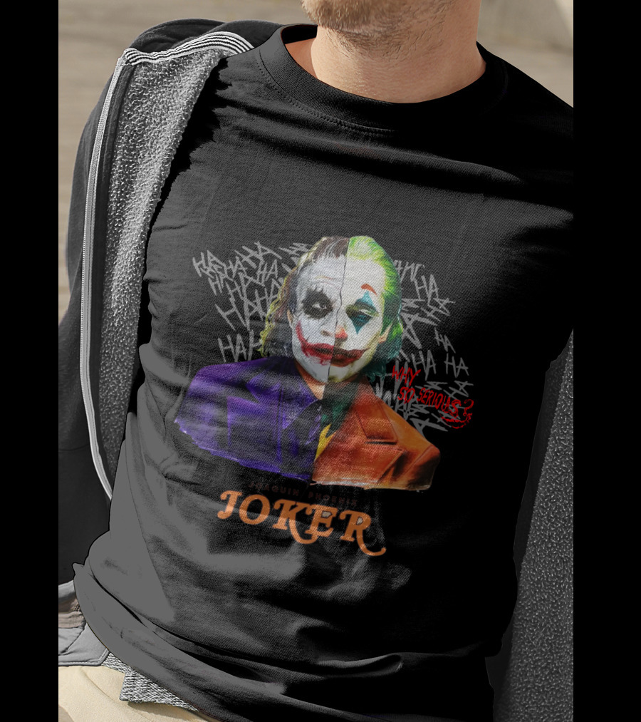 Joker Why So Serious Split Joaquin Phoenix Heath Ledger T-Shirt