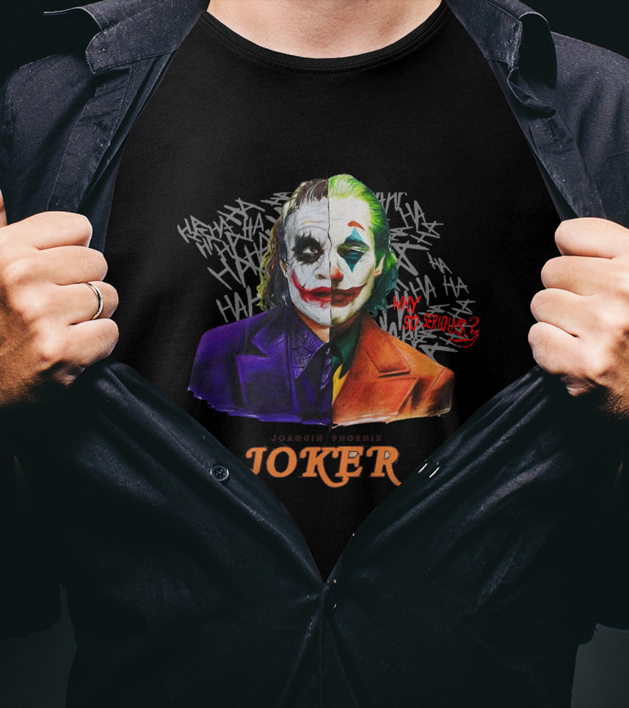 Joker Why So Serious Split Joaquin Phoenix Heath Ledger T-Shirt