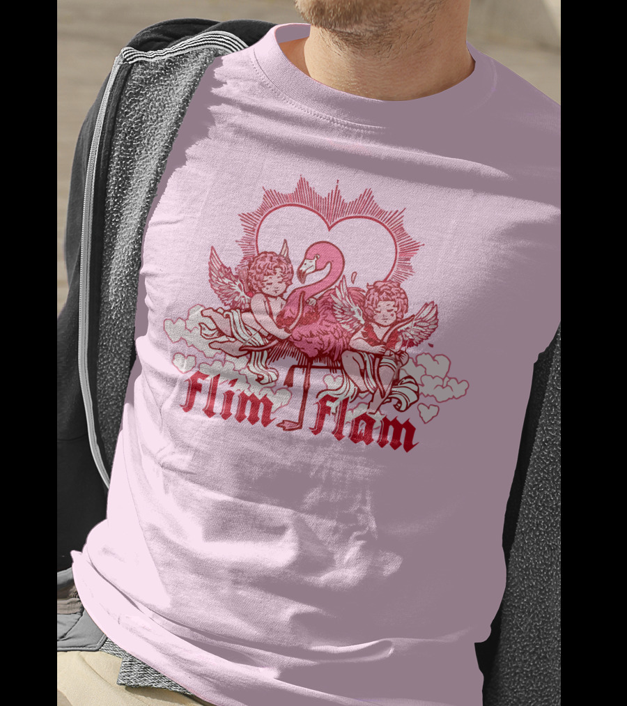 Flim Flam Cherub Light Pink Heart Flamingo T-Shirt