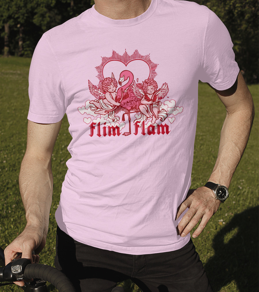 Flim Flam Cherub Light Pink Heart Flamingo T-Shirt