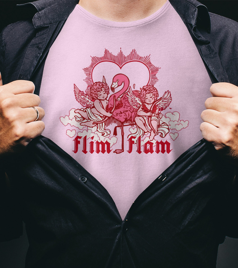 Flim Flam Cherub Light Pink Heart Flamingo T-Shirt