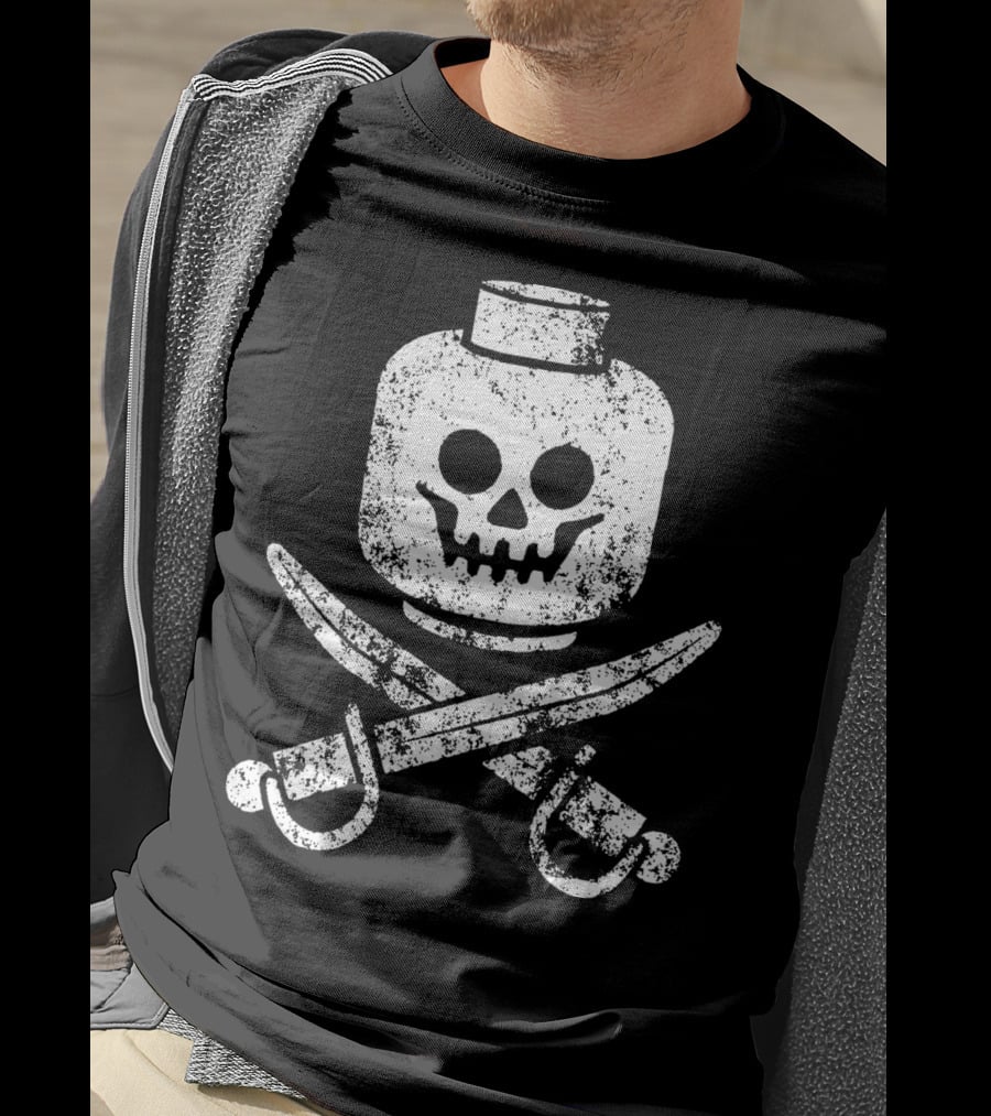 Dead Bricks Tell No Tales Pirate Skull And Crossbones Minifigure Head T-Shirt