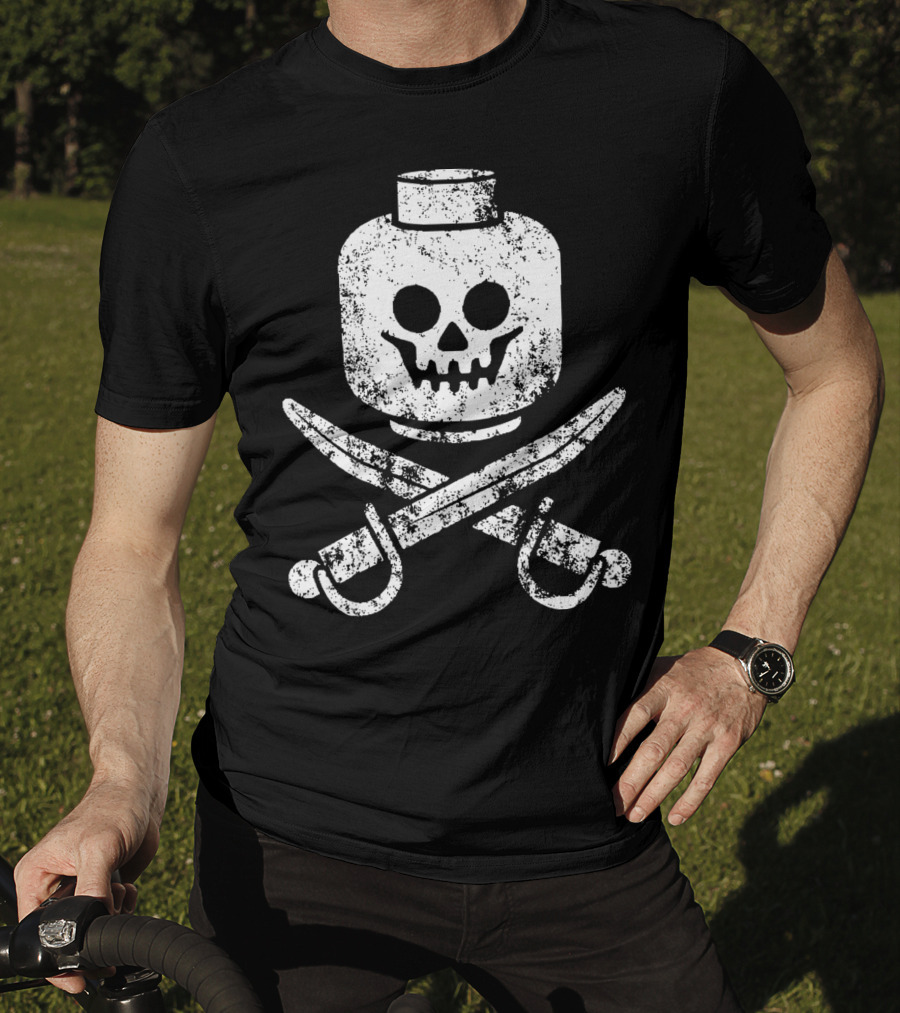Dead Bricks Tell No Tales Pirate Skull And Crossbones Minifigure Head T-Shirt