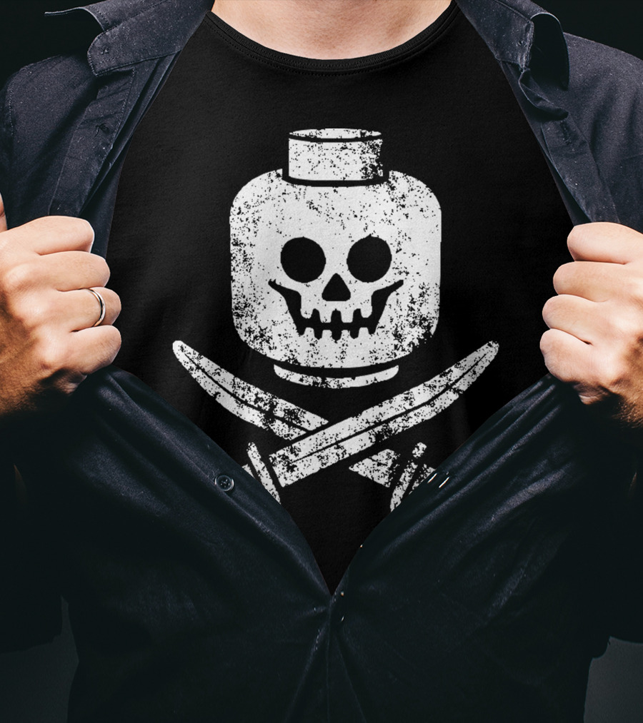 Dead Bricks Tell No Tales Pirate Skull And Crossbones Minifigure Head T-Shirt