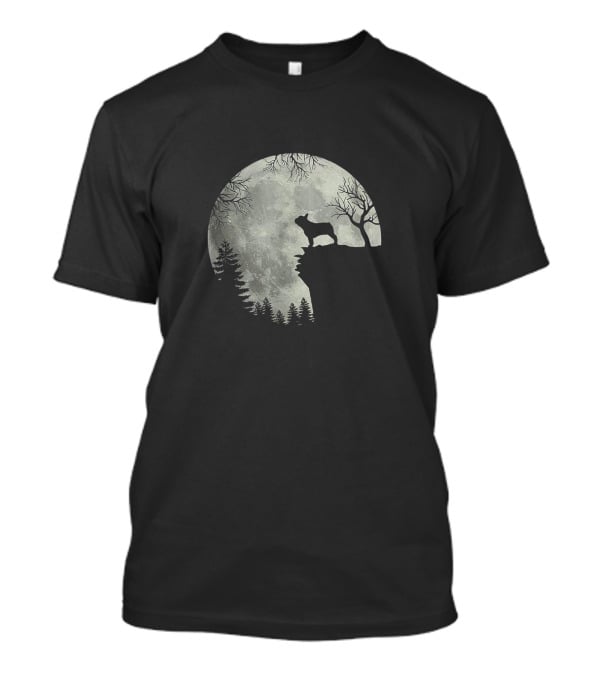 French Bulldog Silhouette Howling At Moon Halloween Scene T-Shirt