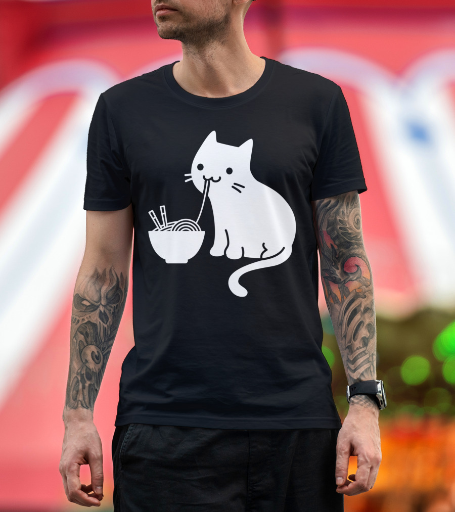 Chat Mignon Manger Ramen Essentiel Blanc Noir T-Shirt