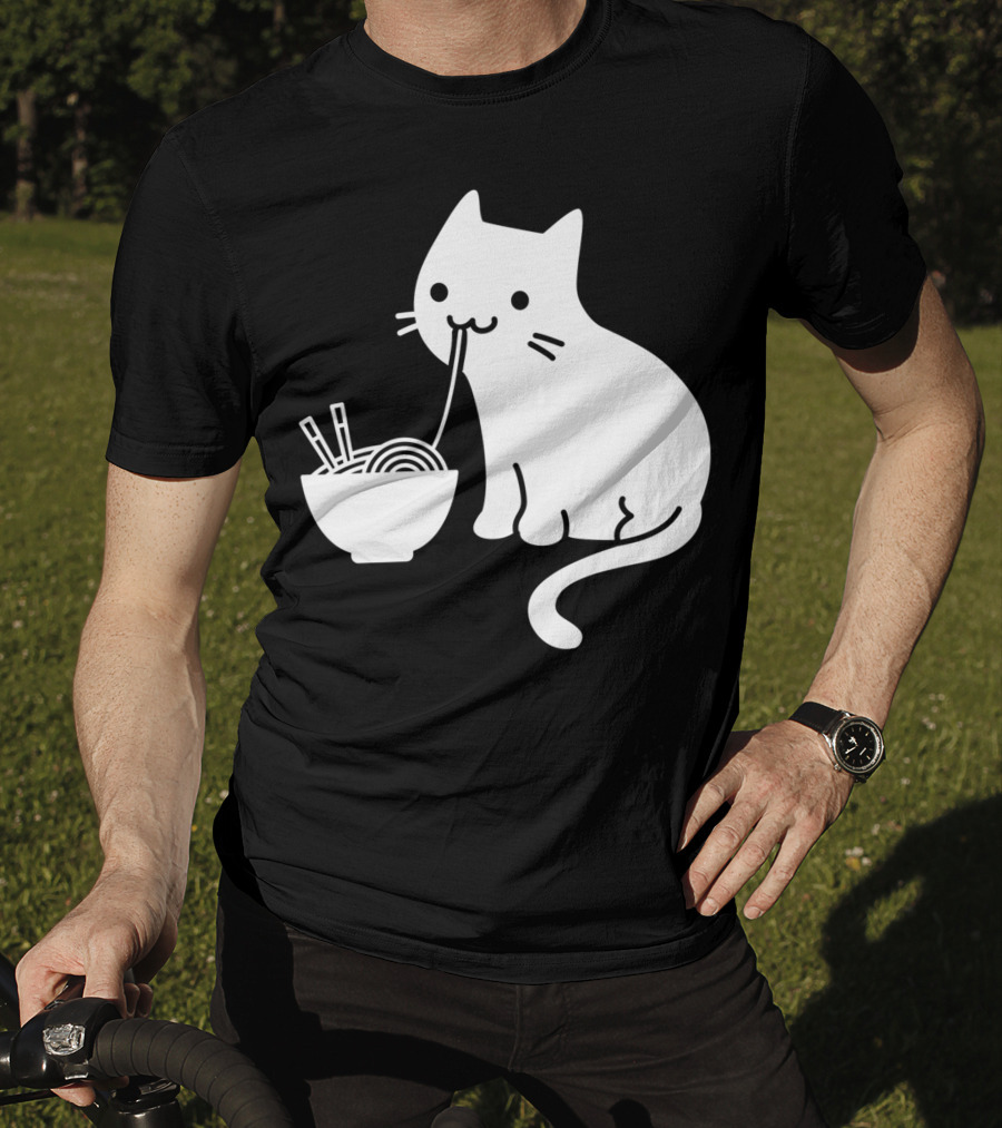 Chat Mignon Manger Ramen Essentiel Blanc Noir T-Shirt