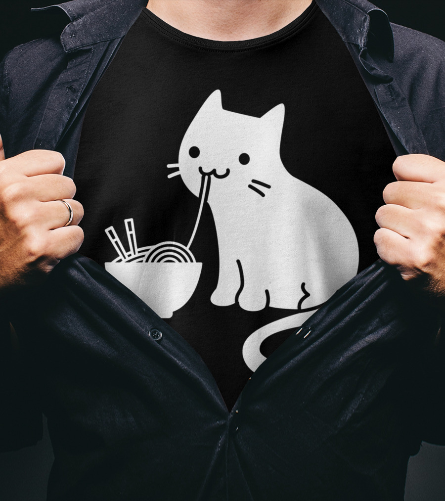 Chat Mignon Manger Ramen Essentiel Blanc Noir T-Shirt