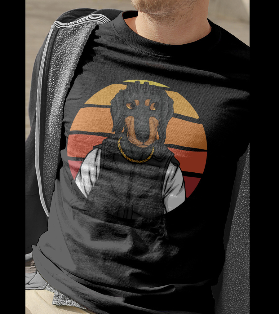 Police Dachshund Vest Braids Sunset T-Shirt