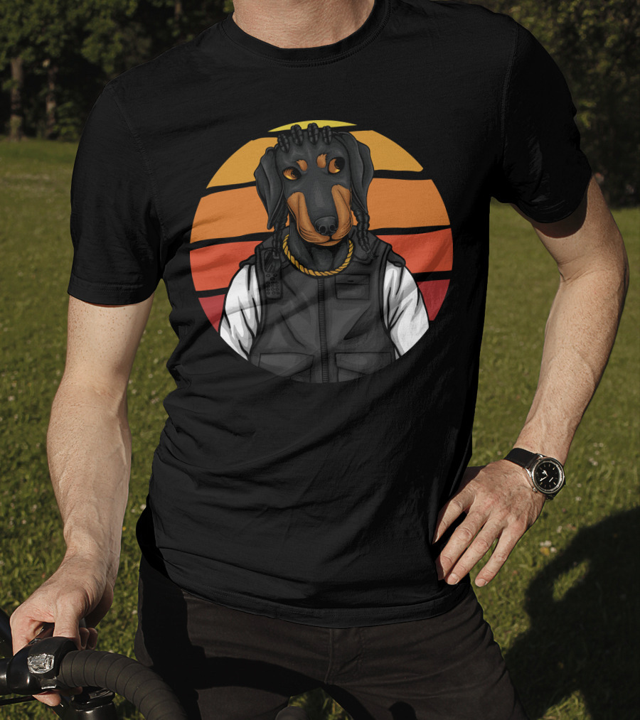 Police Dachshund Vest Braids Sunset T-Shirt