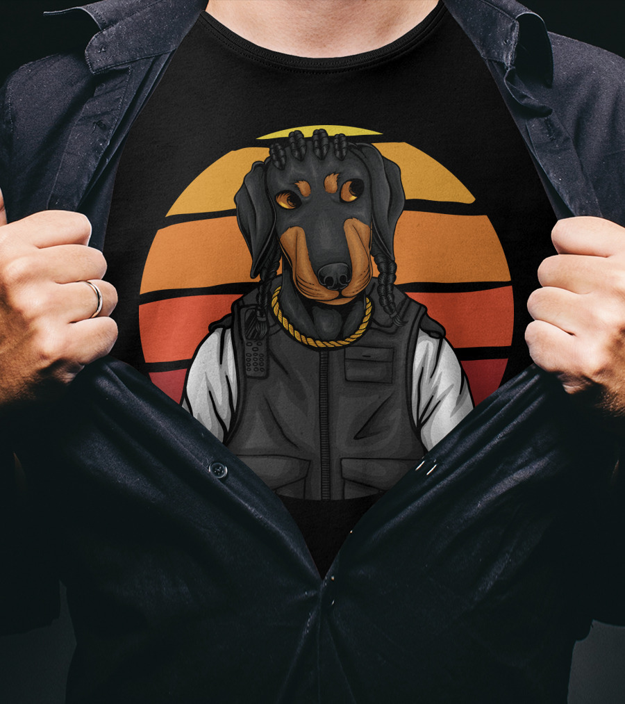 Police Dachshund Vest Braids Sunset T-Shirt