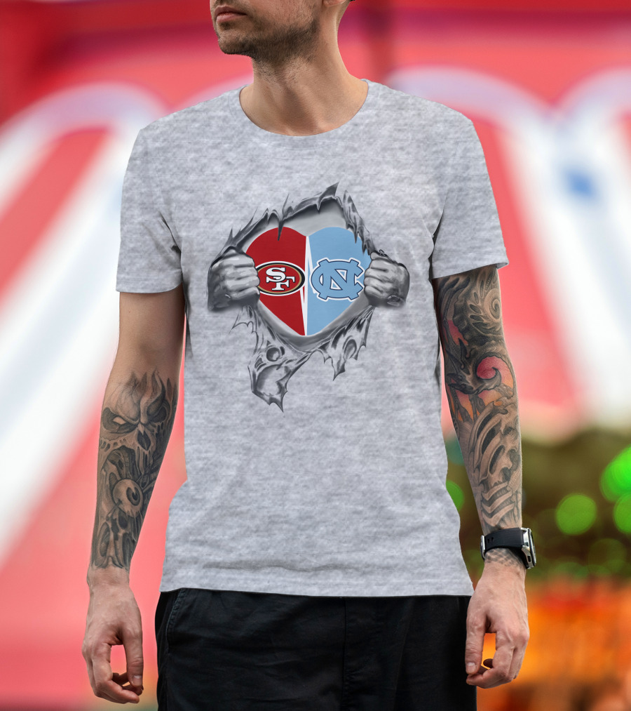 49ers Tar Heels Heart Split Symbol T-Shirt