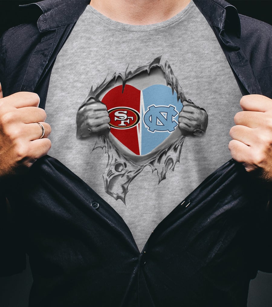 49ers Tar Heels Heart Split Symbol T-Shirt