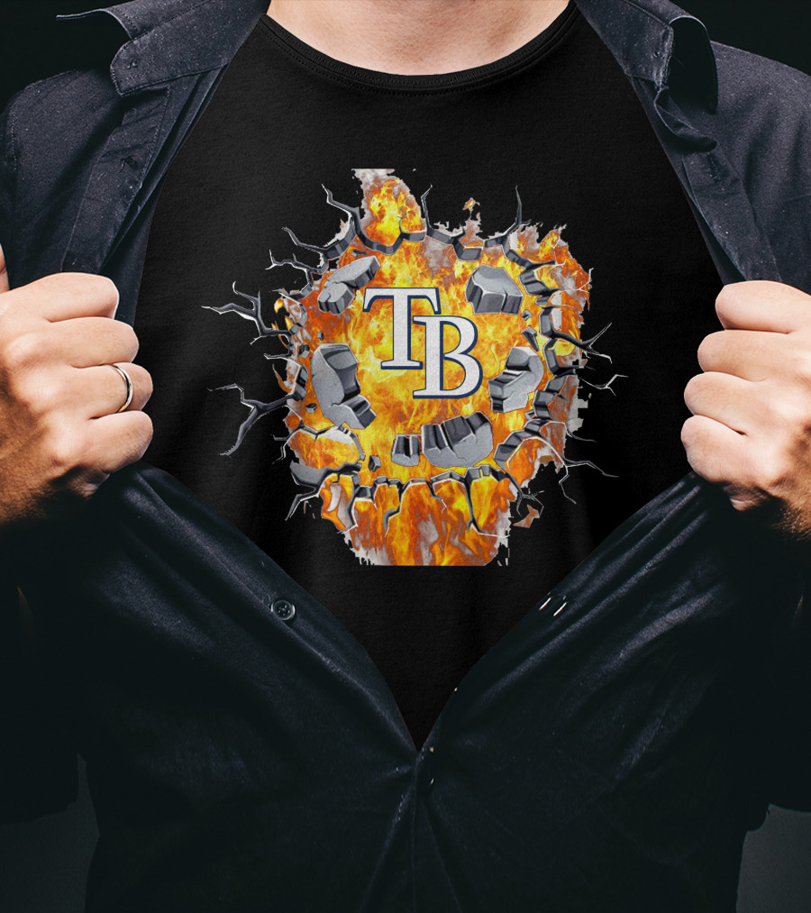 Tb Logo With Cracked Wall And Flames T-Shirt