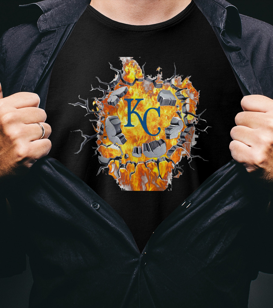 Kansas City Royals Kc Flaming Crackle T-Shirt
