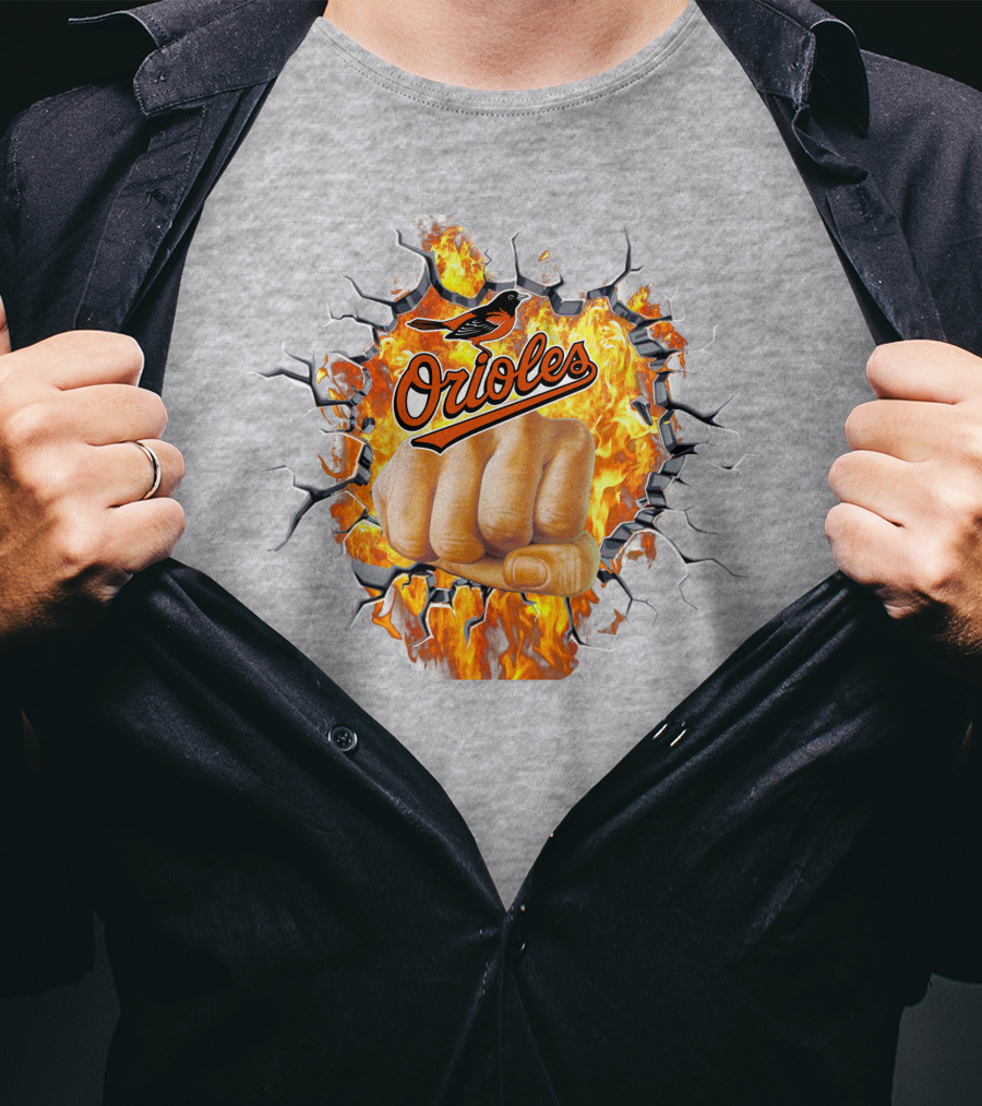 Orioles Fire And Steel Fist Burst T-Shirt