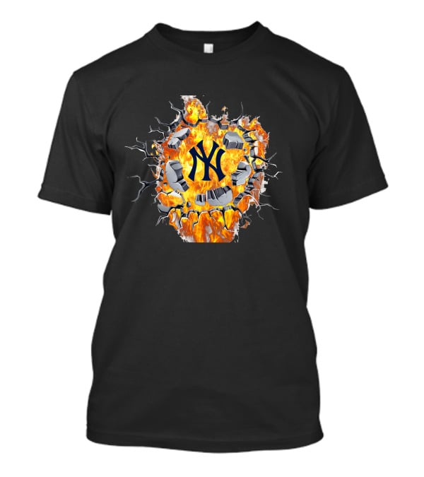 New York Yankees Fiery Logo With Cracked Concrete T-Shirt