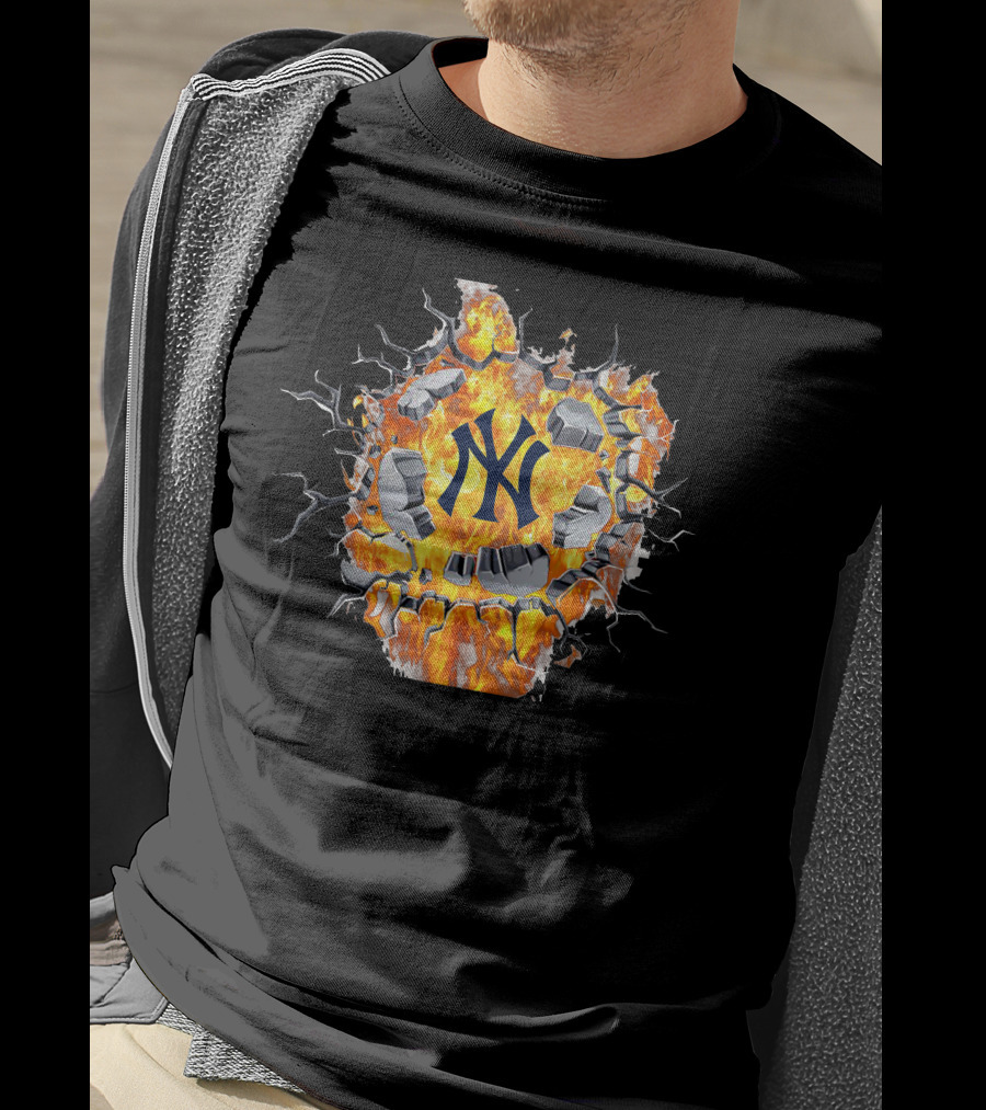 New York Yankees Fiery Logo With Cracked Concrete T-Shirt