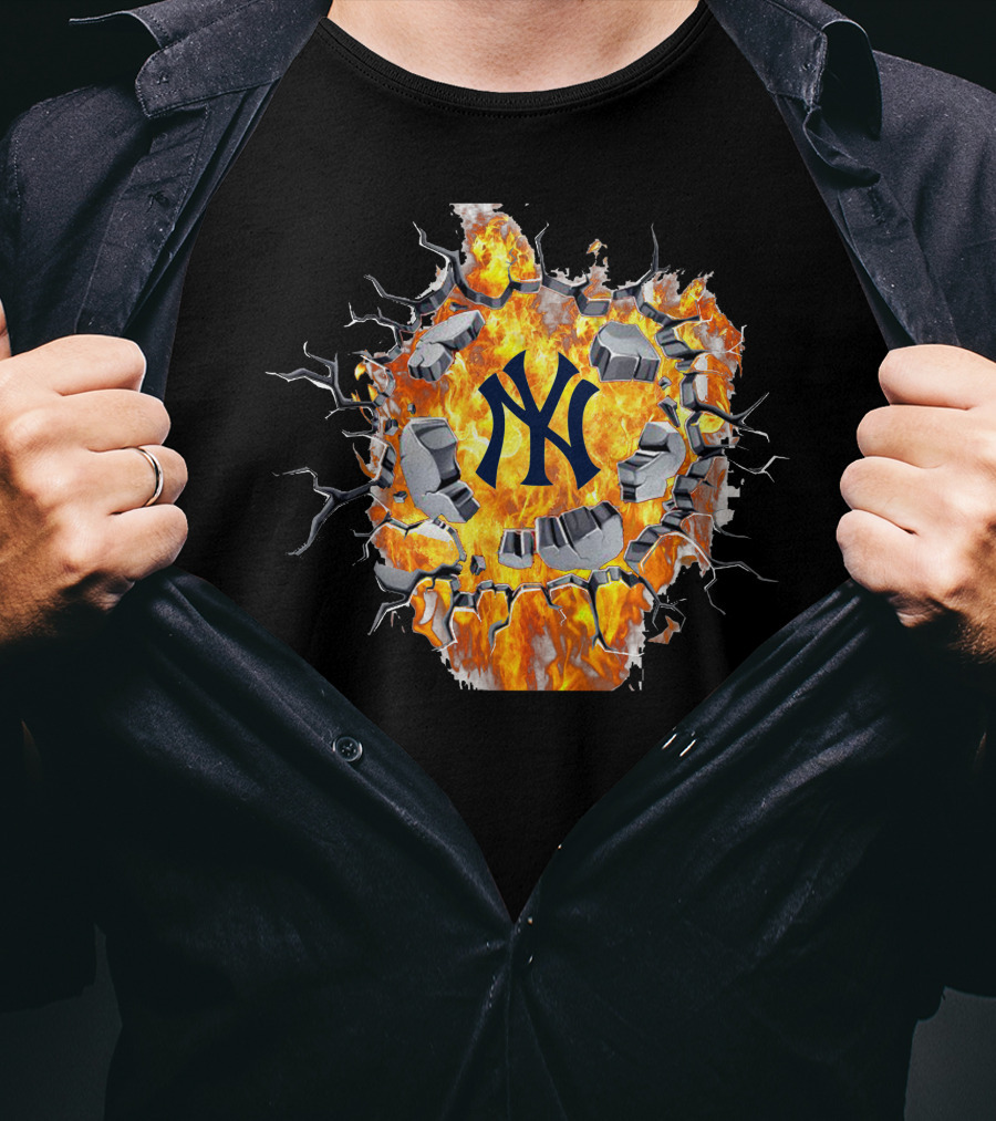New York Yankees Fiery Logo With Cracked Concrete T-Shirt