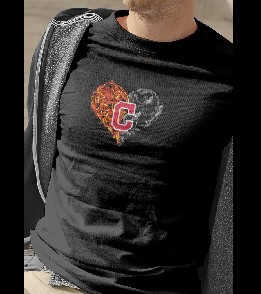 Cleveland Indians C Logo Burning And Smoky Heart T-Shirt