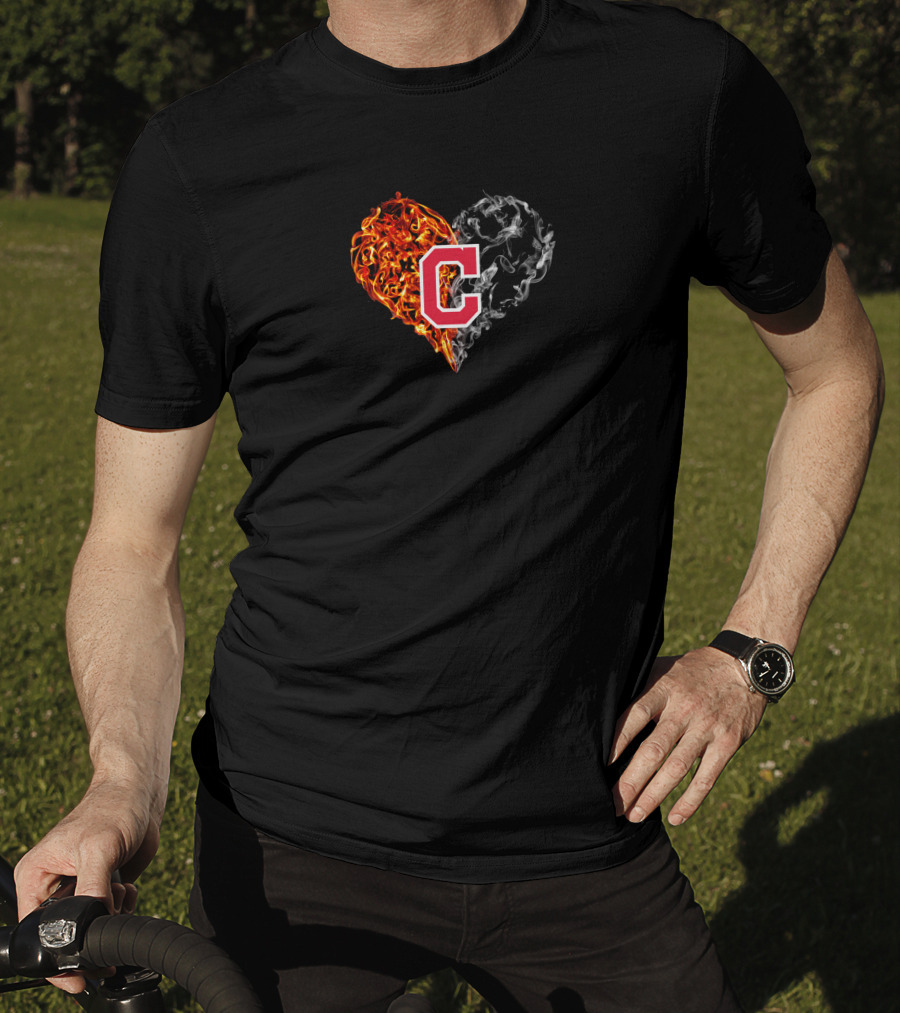 Cleveland Indians C Logo Burning And Smoky Heart T-Shirt