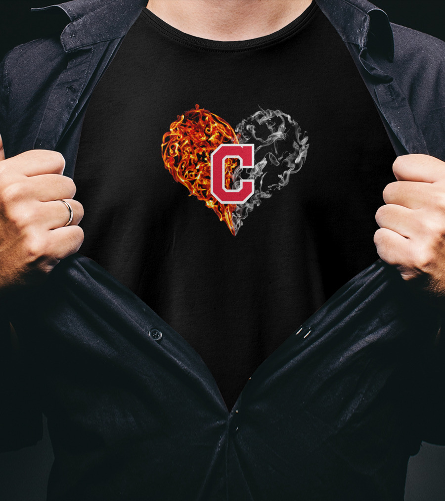 Cleveland Indians C Logo Burning And Smoky Heart T-Shirt