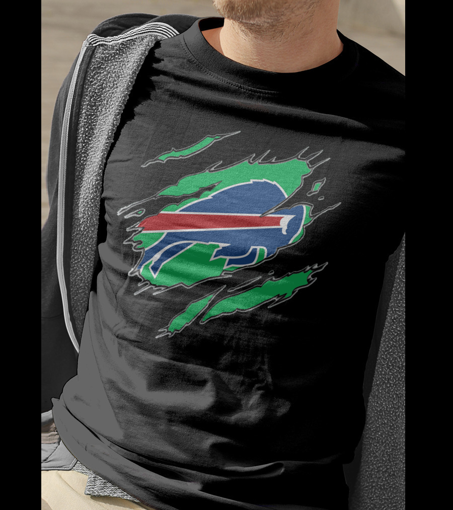 Buffalo Bills Logo With Green Claw Marks T-Shirt