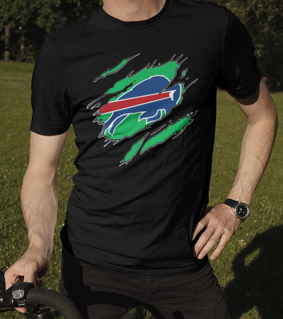 Buffalo Bills Logo With Green Claw Marks T-Shirt