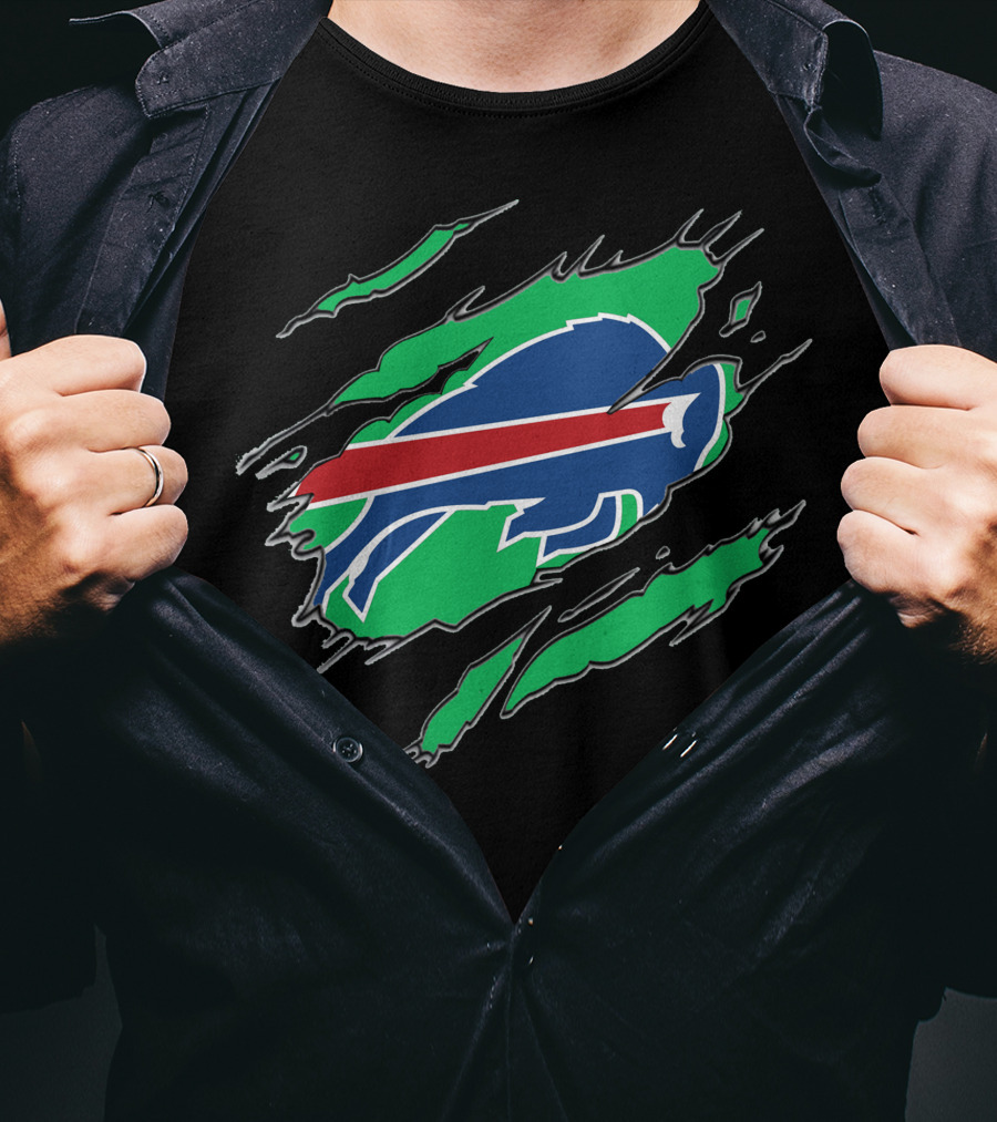 Buffalo Bills Logo With Green Claw Marks T-Shirt