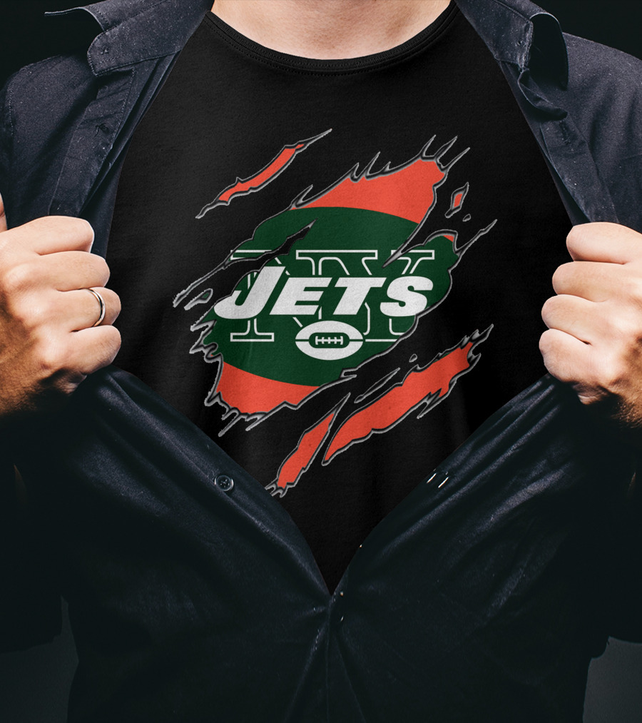 New York Jets Claw Mark Logo With Green And Red Oval T-Shirt