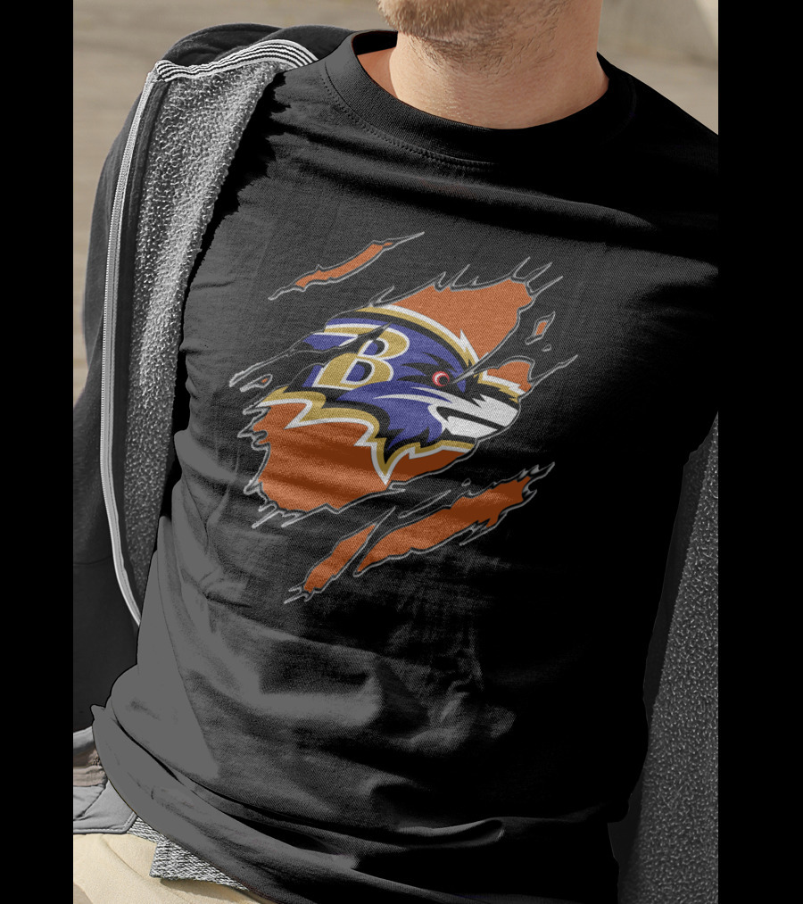 Baltimore Ravens Ripped Reveal Logo Ravens Profile T-Shirt